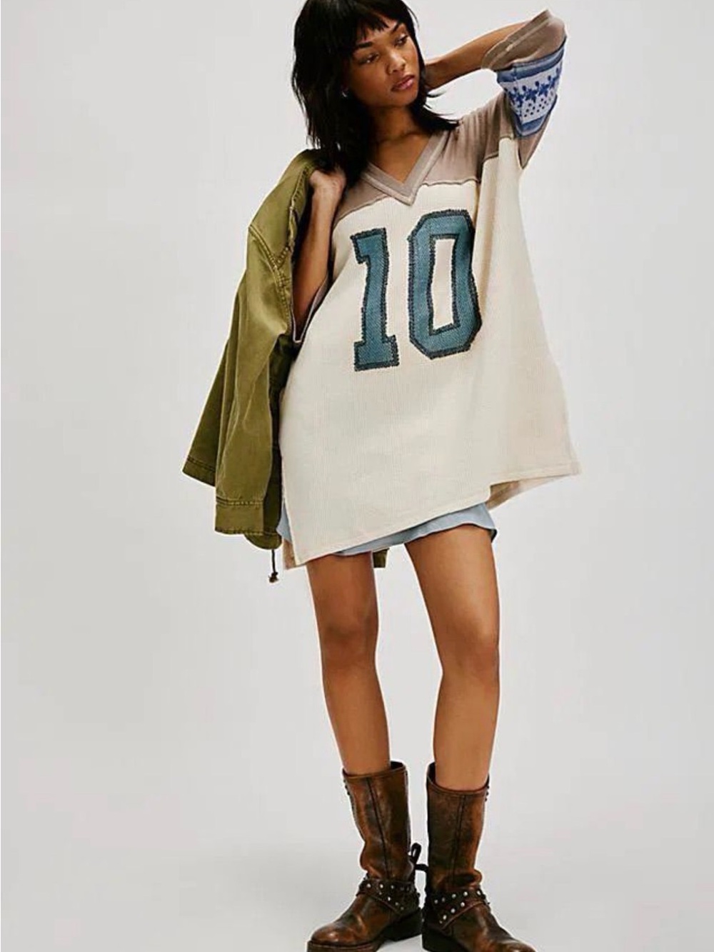 We The Free Oversized Cream Knit Jersey with Teal Number